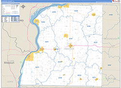 Hancock County, IL Wall Map Zip Code Basic Style 2026