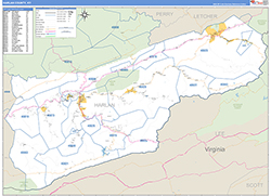 Harlan County, KY Wall Map Zip Code Basic Style 2026