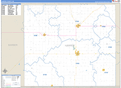Harper County, KS Wall Map Zip Code Basic Style 2026