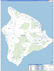 Hawaii County, HI Wall Map Zip Code Basic Style 2026