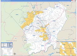 Henderson County, NC Wall Map Zip Code Basic Style 2026