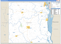 Houston County, MN Wall Map Zip Code Basic Style 2026