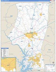 Iredell County, NC Wall Map Zip Code Basic Style 2026