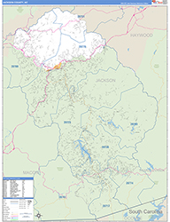 Jackson County, NC Wall Map Zip Code Basic Style 2026