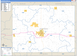 Jefferson County, IA Wall Map Zip Code Basic Style 2026