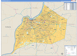 Jefferson County, KY Wall Map Zip Code Basic Style 2026