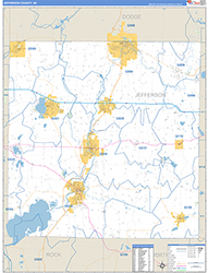 Jefferson County, WI Wall Map Zip Code Basic Style 2026