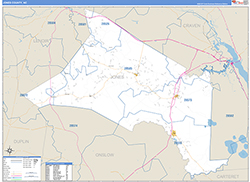 Jones County, NC Wall Map Zip Code Basic Style 2026
