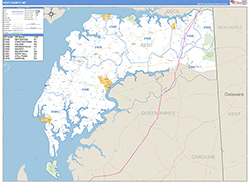 Kent County, MD Wall Map Zip Code Basic Style 2026