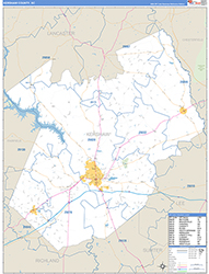 Kershaw County, SC Wall Map Zip Code Basic Style 2026