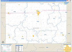 Kingman County, KS Wall Map Zip Code Basic Style 2026