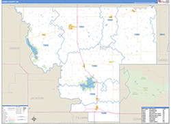 Kiowa County, OK Wall Map Zip Code Basic Style 2026