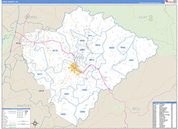 Knox County, KY Wall Map Zip Code Basic Style 2026