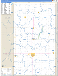 Kossuth County, IA Wall Map Zip Code Basic Style 2026