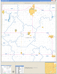 Labette County, KS Wall Map Zip Code Basic Style 2026