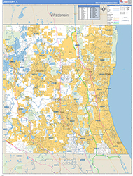 Lake County, IL Wall Map Zip Code Basic Style 2026