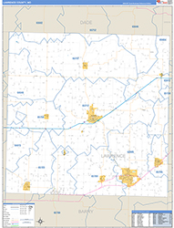 Lawrence County, MO Wall Map Zip Code Basic Style 2026