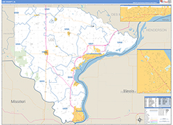 Lee County, IA Wall Map Zip Code Basic Style 2026