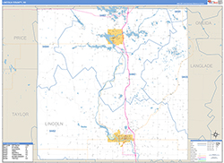 Lincoln County, WI Wall Map Zip Code Basic Style 2026