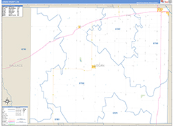 Logan County, KS Wall Map Zip Code Basic Style 2026