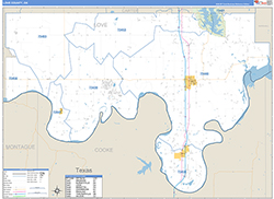 Love County, OK Wall Map Zip Code Basic Style 2026