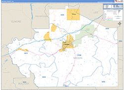 Macon County, AL Wall Map Zip Code Basic Style 2026