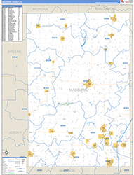Macoupin County, IL Wall Map Zip Code Basic Style 2026