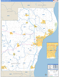 Manitowoc County, WI Wall Map Zip Code Basic Style 2026