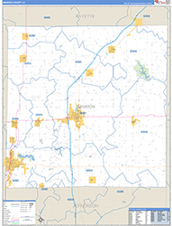 Marion County, IL Wall Map Zip Code Basic Style 2026