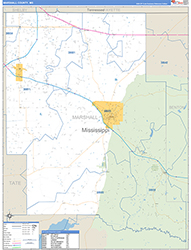 Marshall County, MS Wall Map Zip Code Basic Style 2026