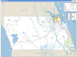 Martin County, FL Wall Map Zip Code Basic Style 2026