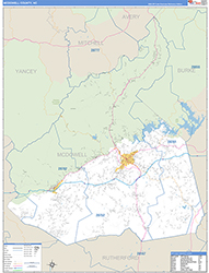 McDowell County, NC Wall Map Zip Code Basic Style 2026