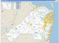 Monmouth County, NJ Wall Map Zip Code Basic Style 2026