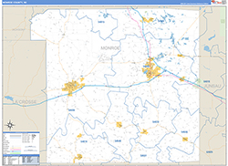 Monroe County, WI Wall Map Zip Code Basic Style 2026
