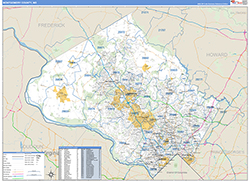 Montgomery County, MD Wall Map Zip Code Basic Style 2026