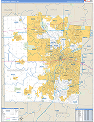Montgomery County, OH Wall Map Zip Code Basic Style 2026