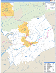 Montgomery County, VA Wall Map Zip Code Basic Style 2026