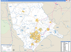 Moore County, NC Wall Map Zip Code Basic Style 2026