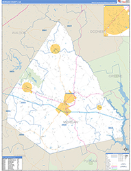 Morgan County, GA Wall Map Zip Code Basic Style 2026