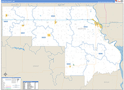 Morton County, ND Wall Map Zip Code Basic Style 2026