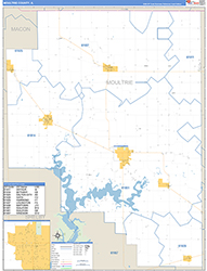 Moultrie County, IL Wall Map Zip Code Basic Style 2026
