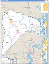 Nassau County, FL Wall Map Zip Code Basic Style 2026