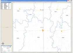 Ness County, KS Wall Map Zip Code Basic Style 2026