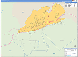 Norton County, VA Wall Map Zip Code Basic Style 2026