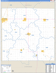 O'Brien County, IA Wall Map Zip Code Basic Style 2026