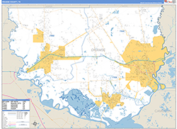 Orange County, TX Wall Map Zip Code Basic Style 2026
