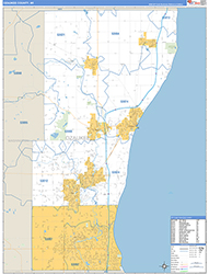 Ozaukee County, WI Wall Map Zip Code Basic Style 2026