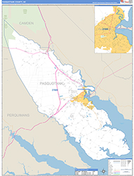Pasquotank County, NC Wall Map Zip Code Basic Style 2026