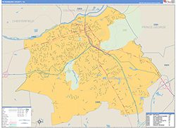 Petersburg County, VA Wall Map Zip Code Basic Style 2026