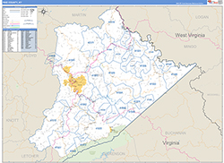Pike County, KY Wall Map Zip Code Basic Style 2026